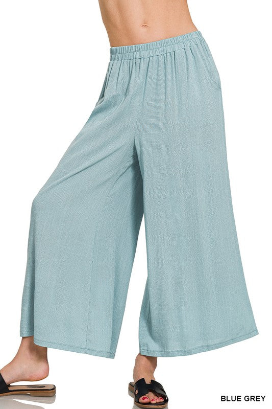 Zenana Light Rose Woven Elastic Band Pants With Pocket