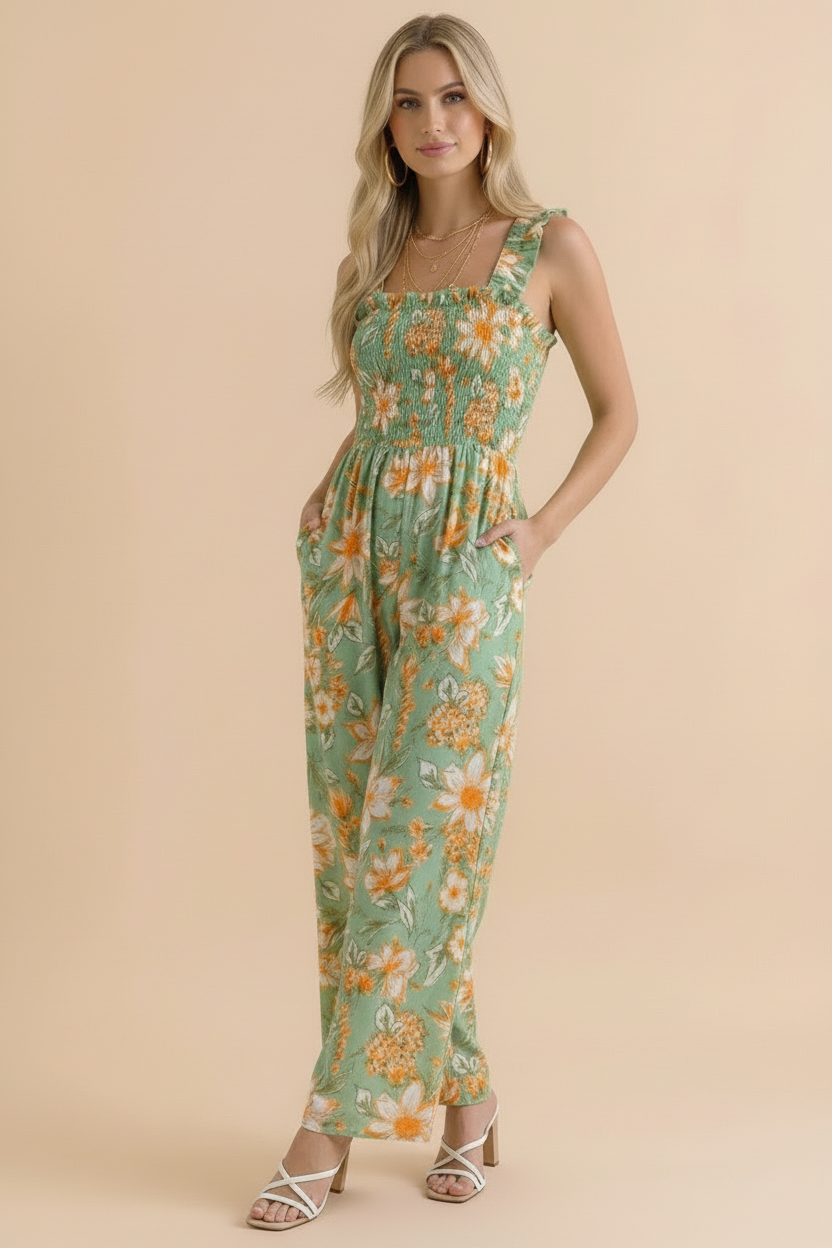 Haptics Party Ready Jumpsuit in Green Floral Bliss