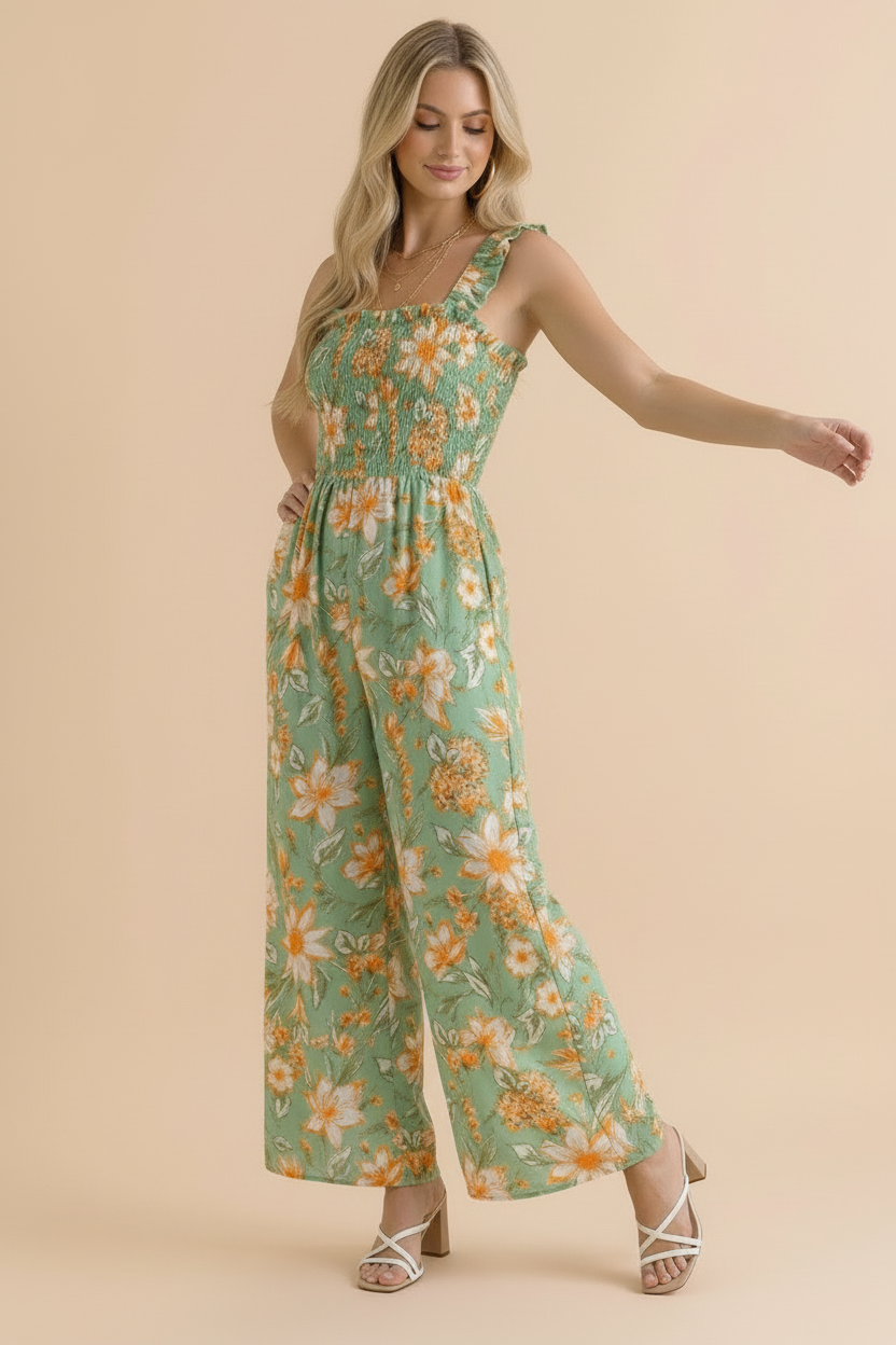 Haptics Party Ready Jumpsuit in Green Floral Bliss