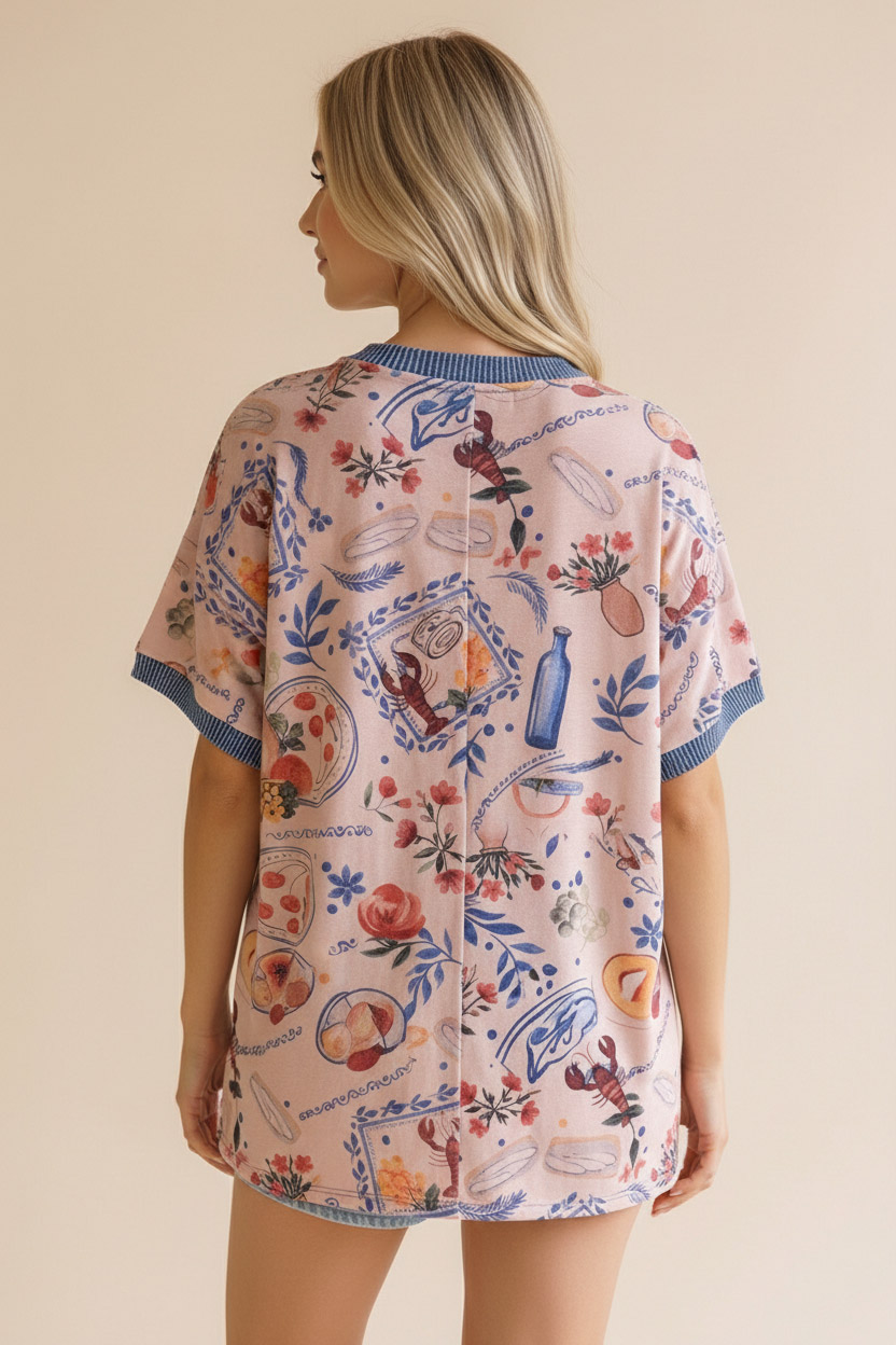 Haptics Lobster & Blooms Printed Ringer Tee