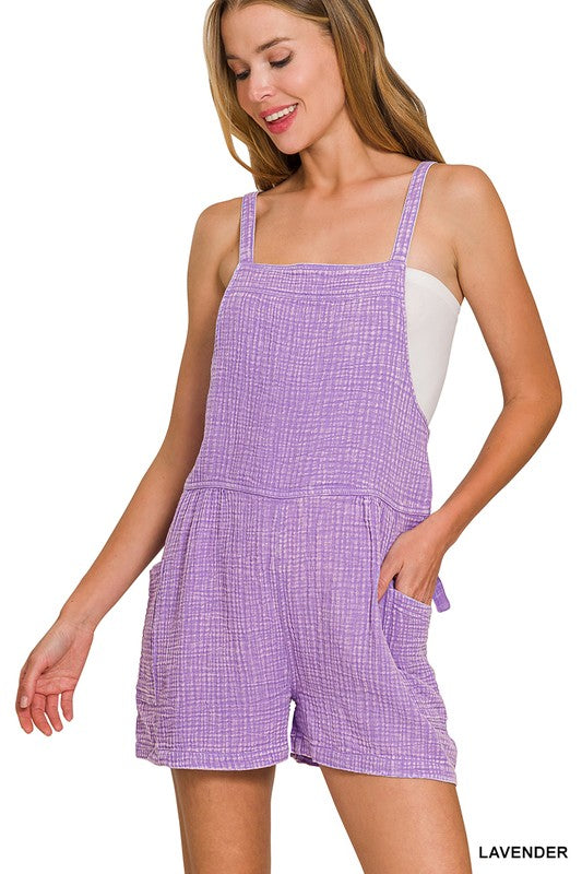 Zenana Dusty Teal Washed Double Gauze Tie Back Romper