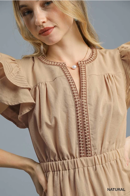 Umgee Ruffled Cap Sleeve Midi Dress with Contrast Trim Detail