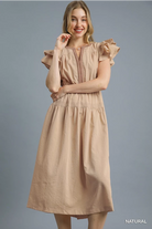 Umgee Ruffled Cap Sleeve Midi Dress with Contrast Trim Detail
