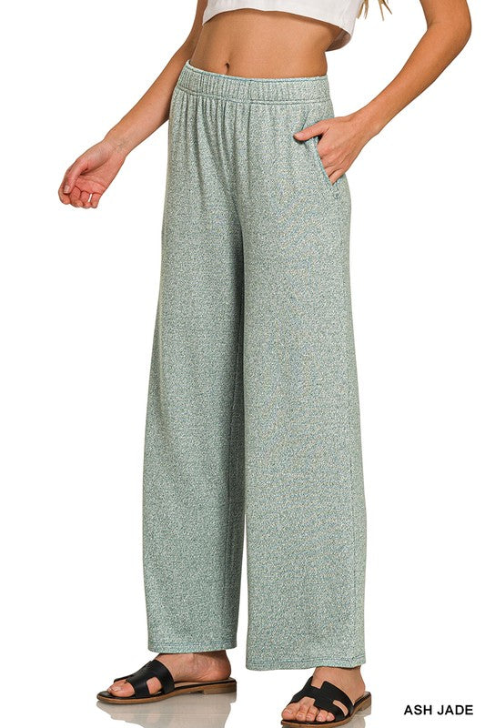 Zenana Dark Red Soft Melange Short Sleeve Tee & Long Pants Set