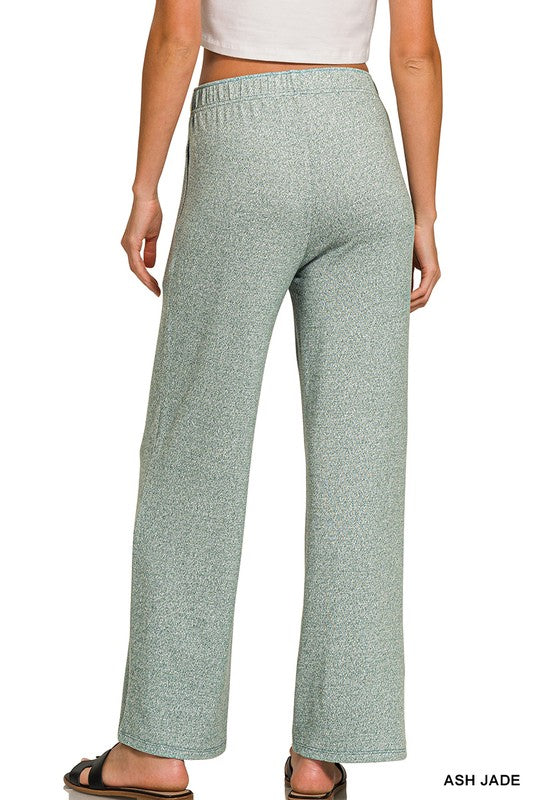 Zenana Dark Red Soft Melange Short Sleeve Tee & Long Pants Set