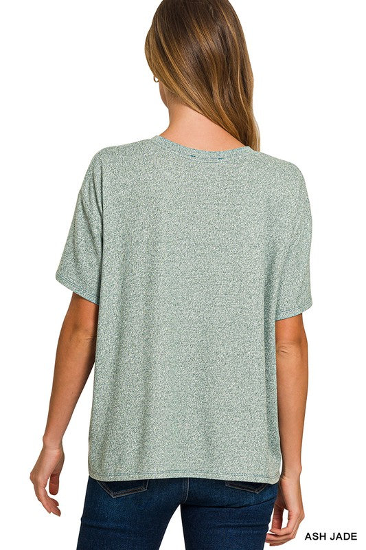 Zenana Dark Red Soft Melange Short Sleeve Tee & Long Pants Set