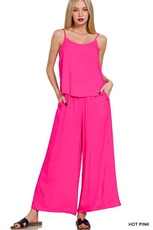 Zenana Dusty Blue Woven Cami & Pants Set