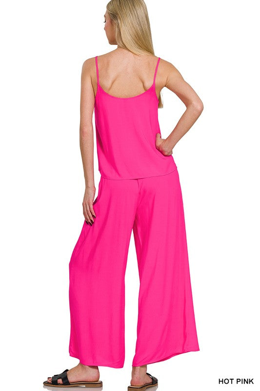 Zenana Dusty Blue Woven Cami & Pants Set