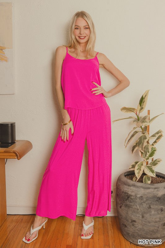 Zenana Dusty Blue Woven Cami & Pants Set