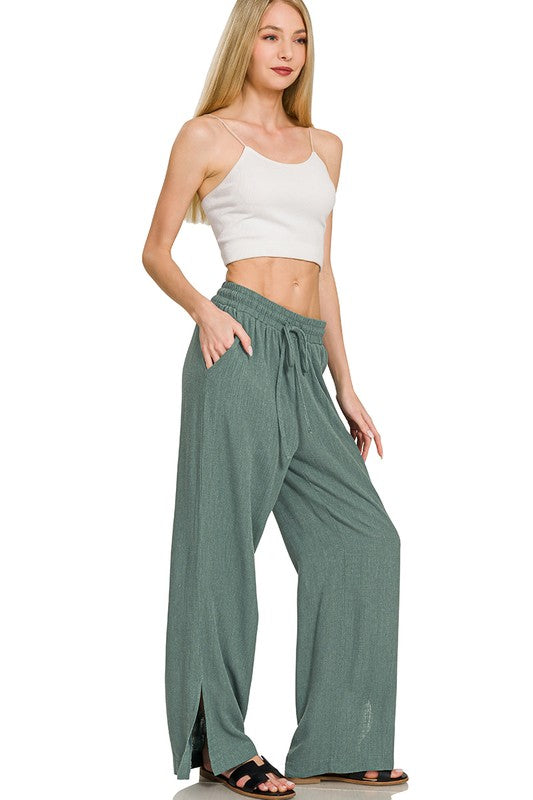 Zenana Black Linen Drawstring Pants