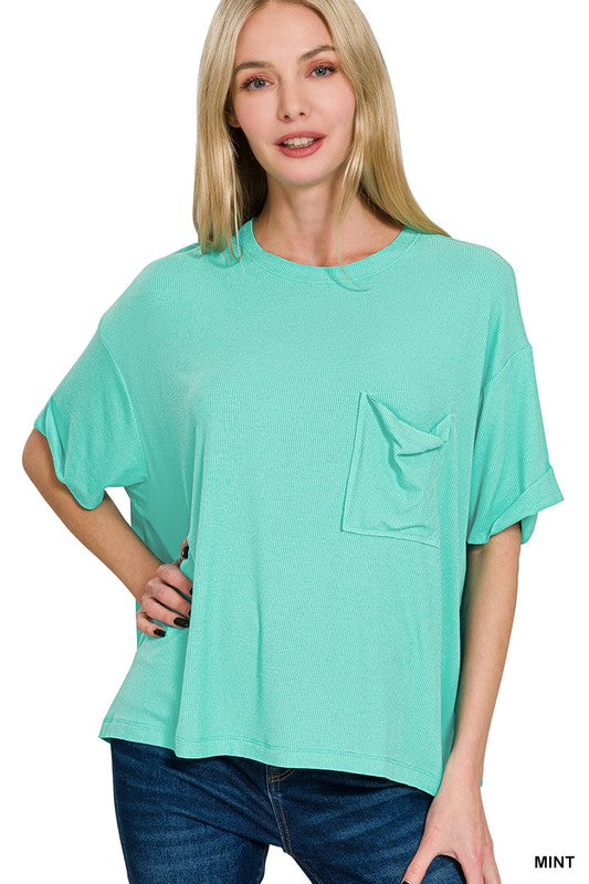 Zenana Light Navy Oversized Ribbed Round Neck Short Sleeve Tee