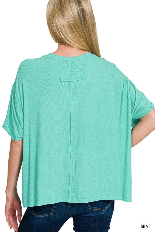 Zenana Light Navy Oversized Ribbed Round Neck Short Sleeve Tee