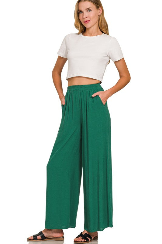 Zenana Bright Mauve Round Neck T-Shirt and Wide Leg Pants Set