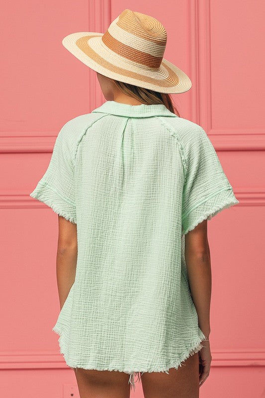 BiBi Vintage Apricot Mineral Washed Buttoned Up Shirt