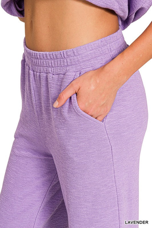 Zenana Brown Cotton Slub Top & Pants Set