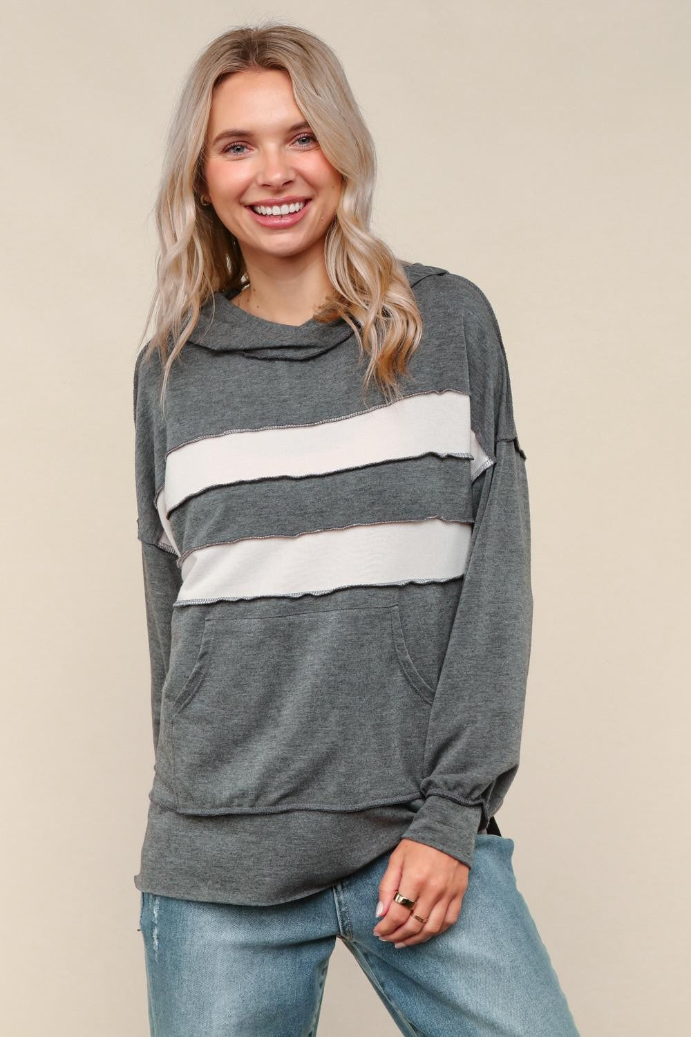 Haptics Gray Color-block French Terry Kangaroo Pocket Hoodie