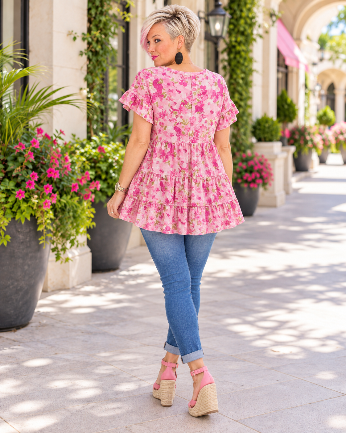 Haptics Petalfall Ruffle Pink Floral Top