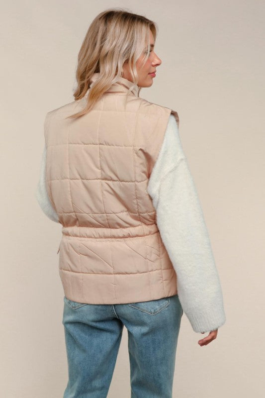 Haptics High Nevk Quilted Zip Up Tan Puffer Vest
