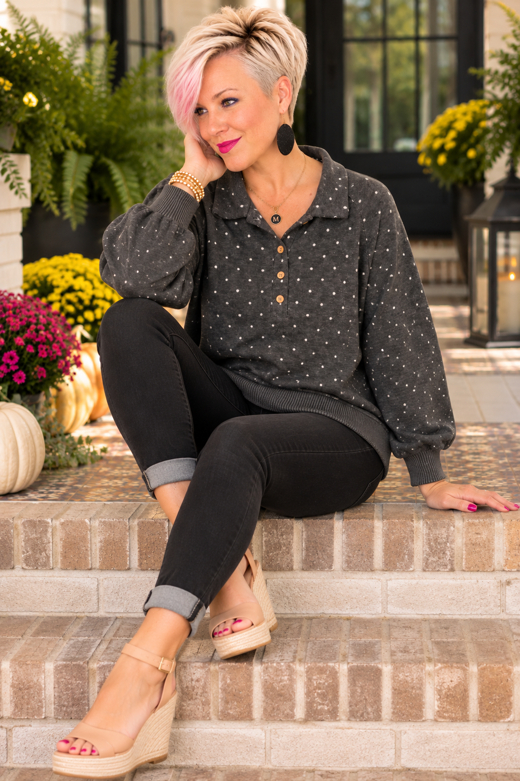 Haptics Cozy Dots and Button Stops Pullover