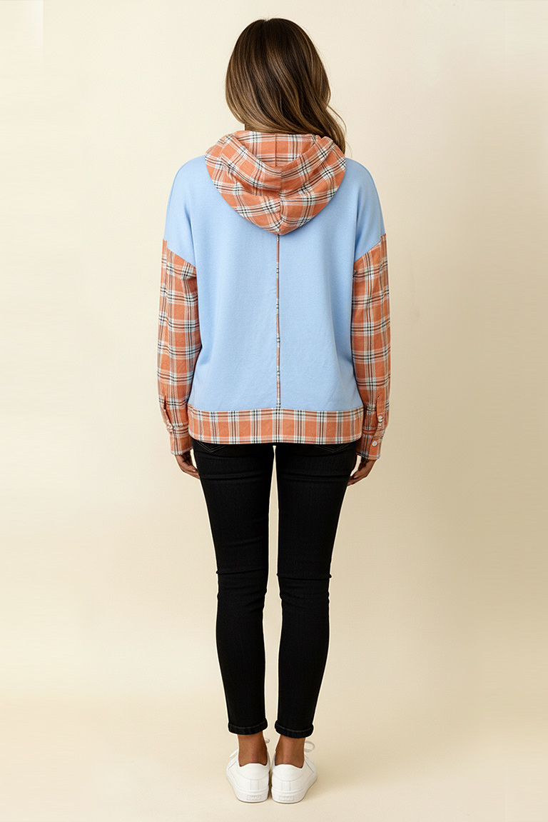 Haptics Cream + Plaid Check Color Block Star Patchwork Hoodie