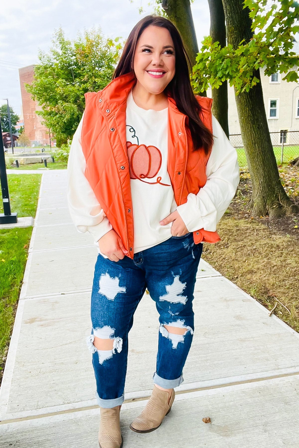 Haptics Weekend Ready Rust High Neck Snap Button Quilted Puffer Vest