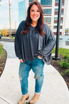 Haptics Casual Chic Charcoal V Neck Yoke Modal Knit Top Shirts & Tops