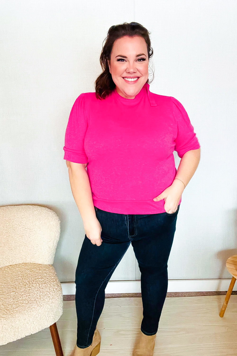 Haptics Pink Mock Neck With Back Ribbon Bow Tie Sweater Top