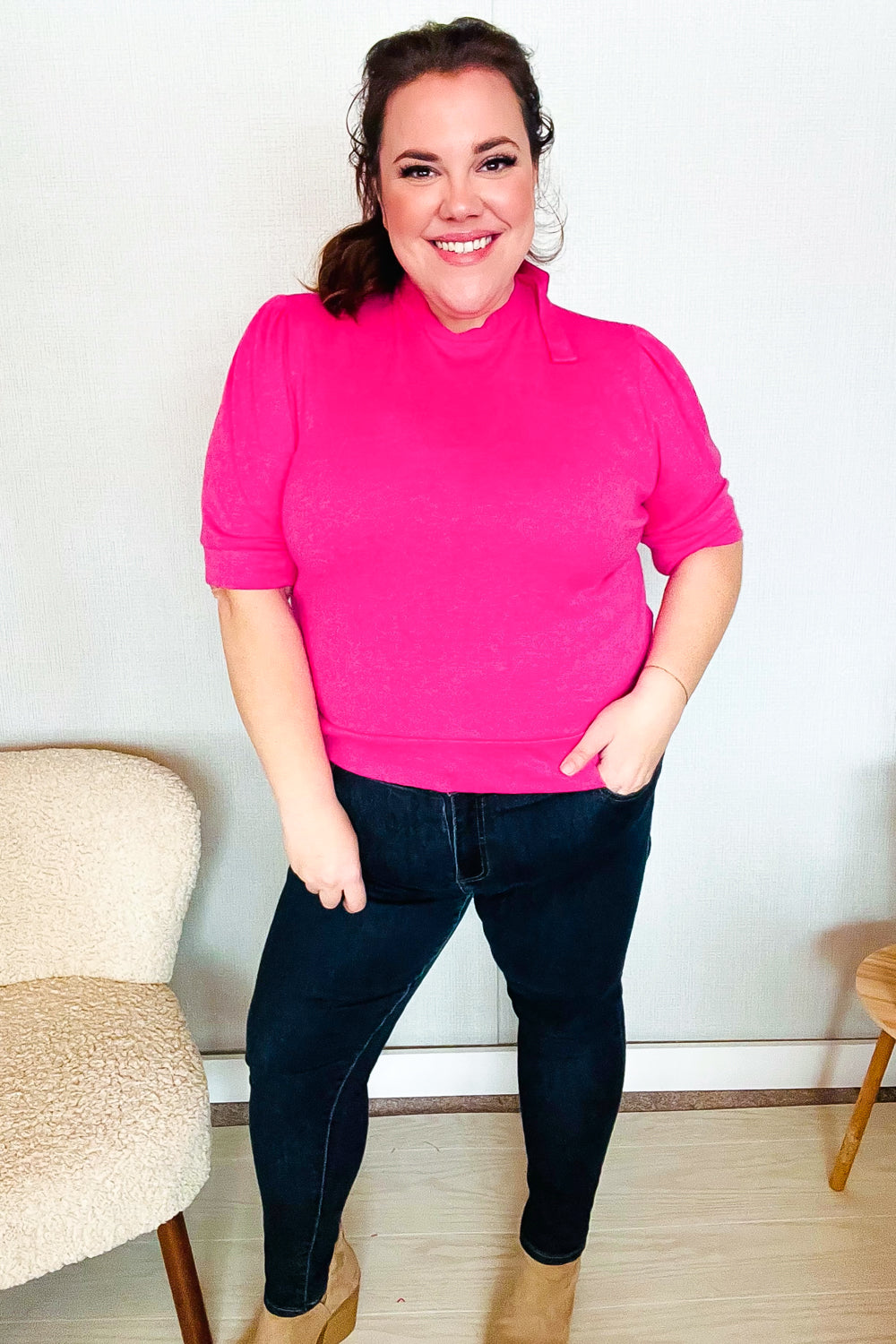 Haptics Pink Mock Neck With Back Ribbon Bow Tie Sweater Top