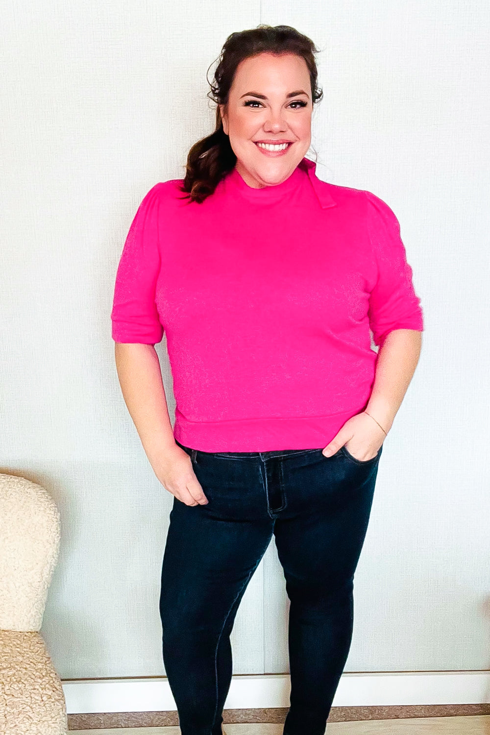 Haptics Pink Mock Neck With Back Ribbon Bow Tie Sweater Top