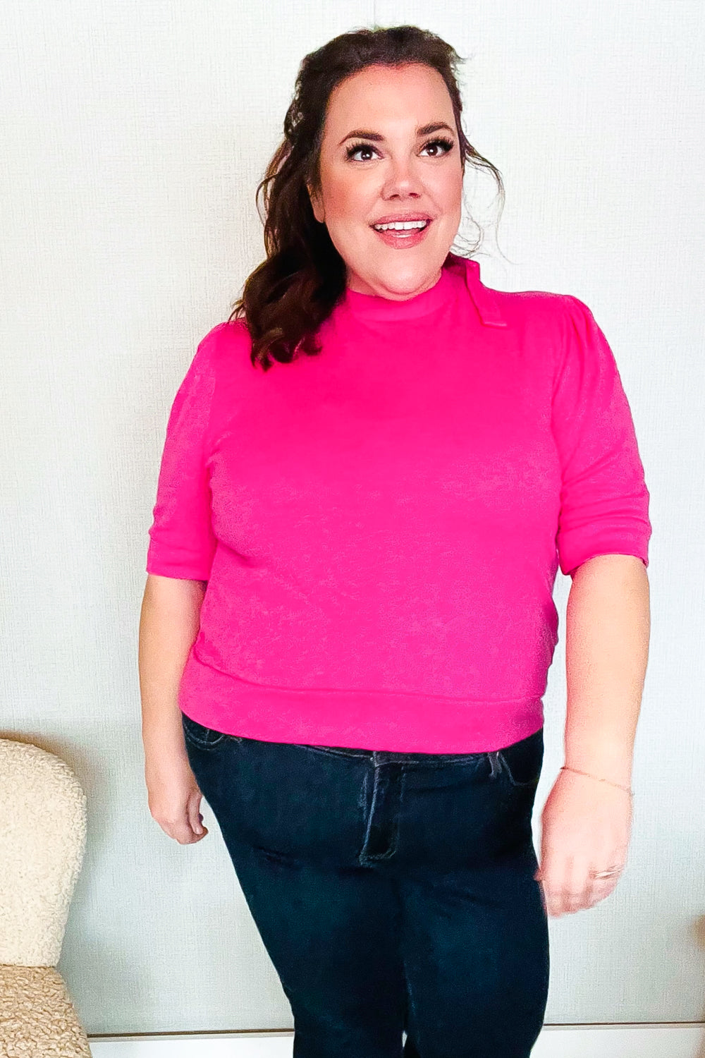 Haptics Pink Mock Neck With Back Ribbon Bow Tie Sweater Top