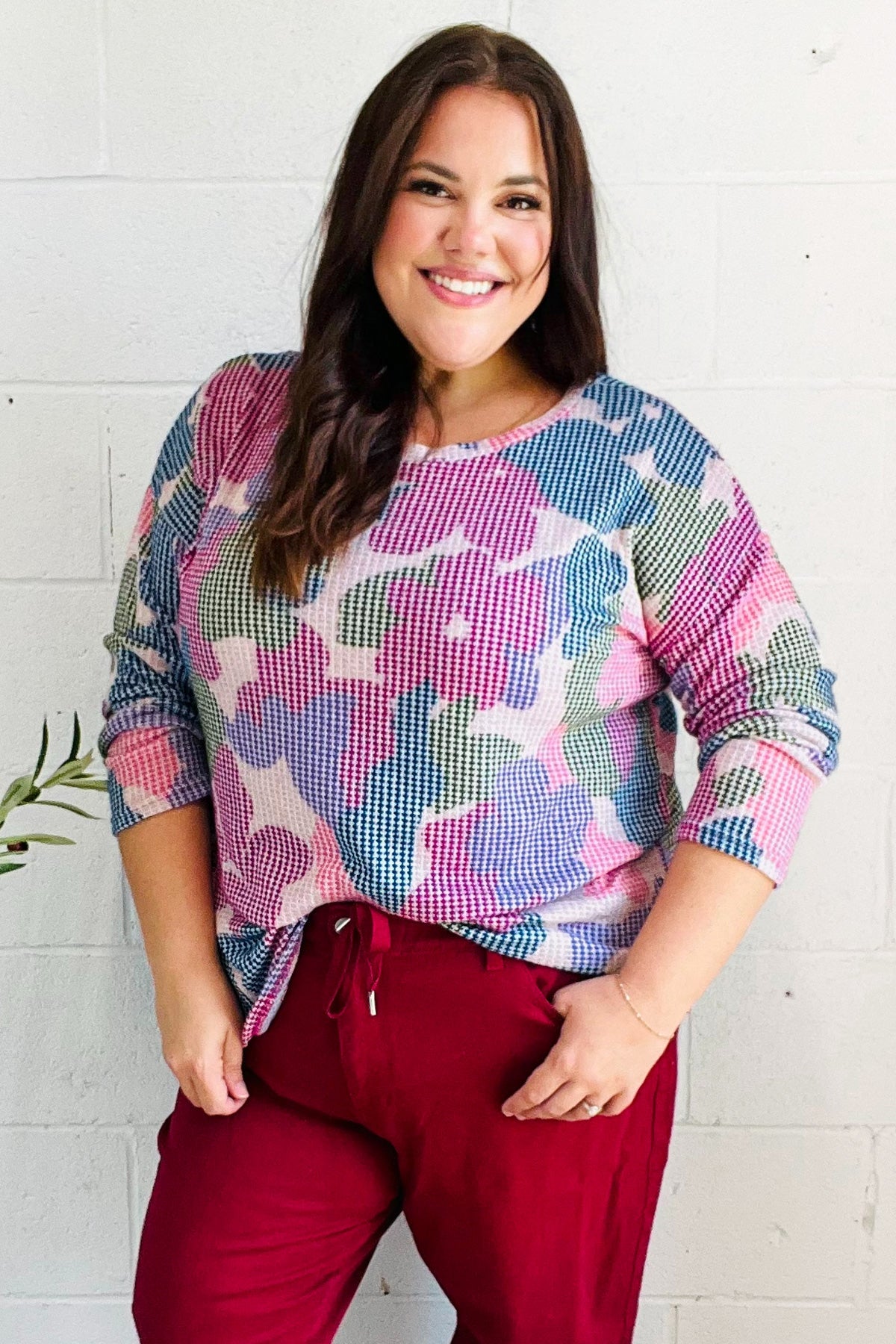 Haptics Beautiful You Magenta Floral Vintage Two Tone Knit Top 2024 Blow-Out Sale
