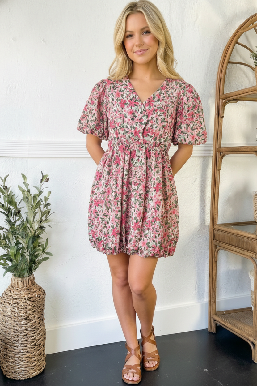 And The Why Freshly Picked Pink Florals Cotton Bubble Dress 3XL