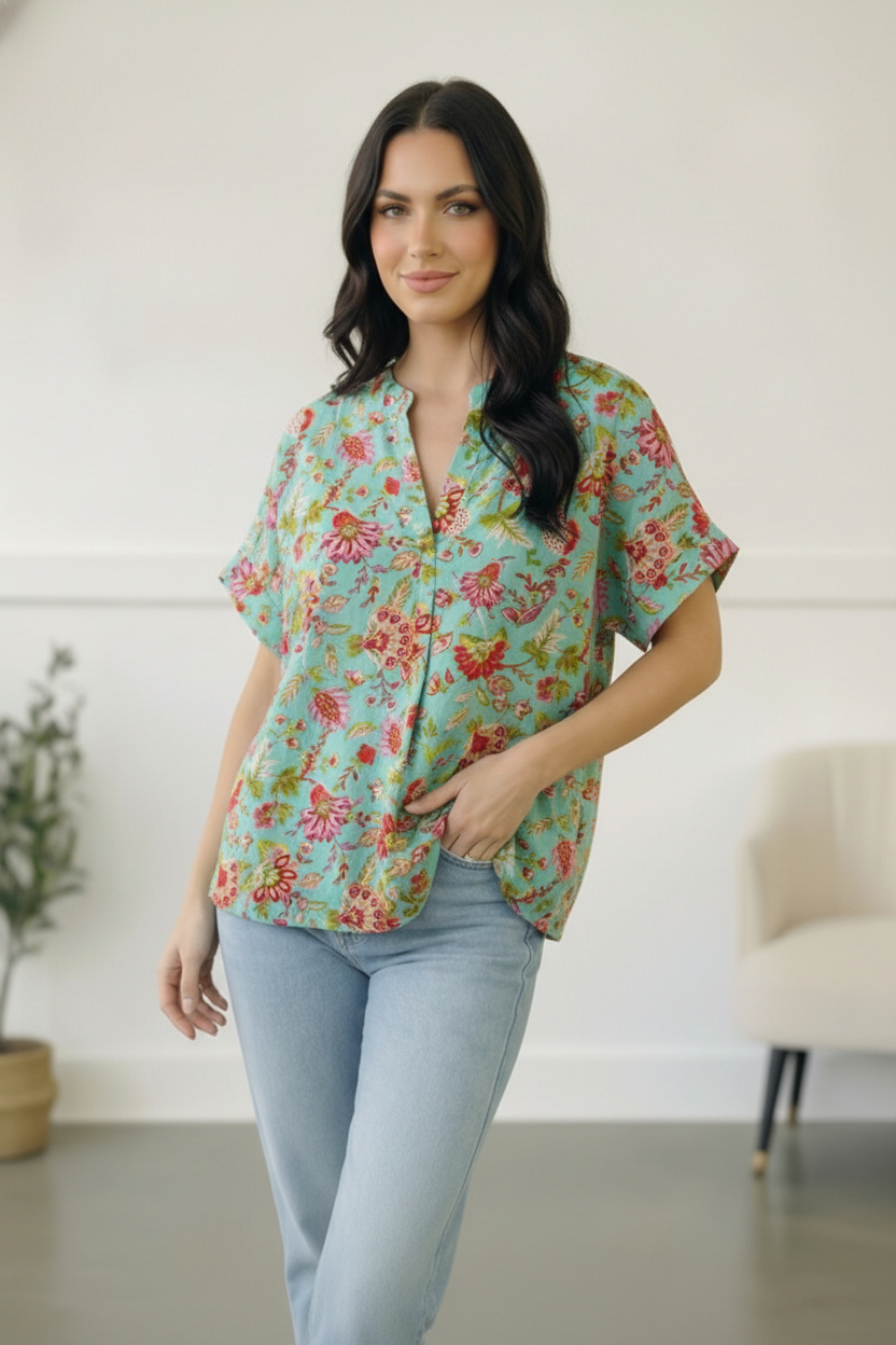 Savannah Jane Jade Garden Easy Does it Blouse