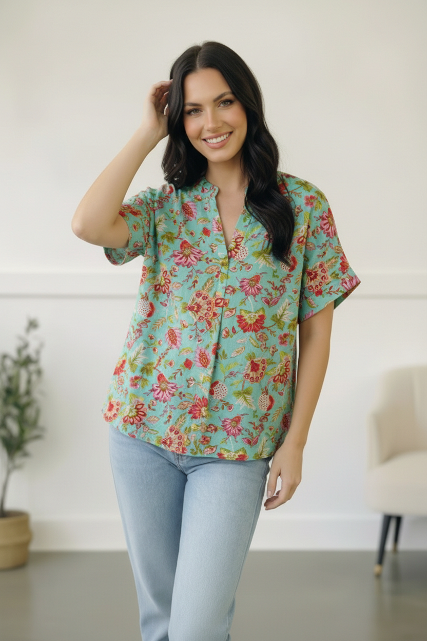 Savannah Jane Jade Garden Easy Does it Blouse