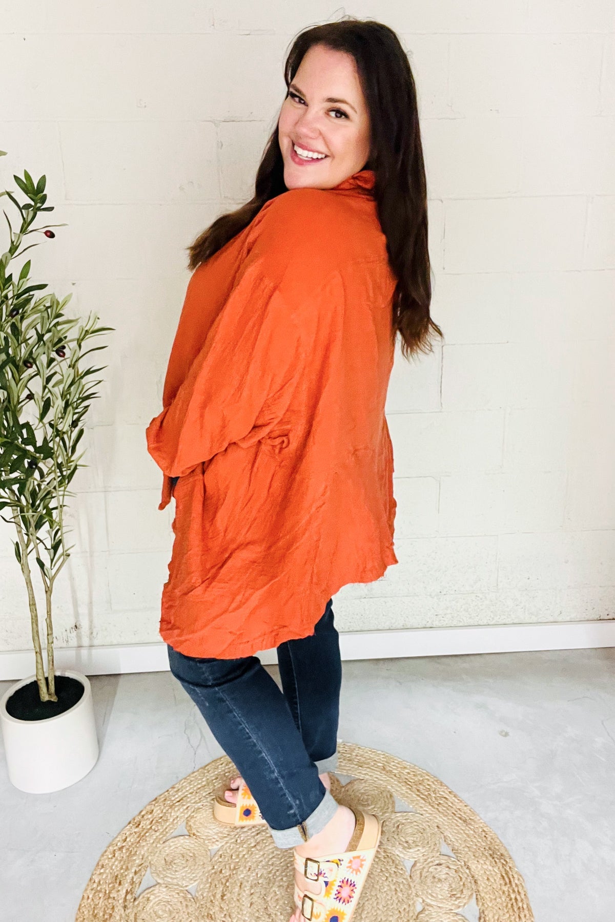 Haptics Everyday Rust Button Down Sharkbite Cotton Tunic Top 2024 Blow-Out Sale