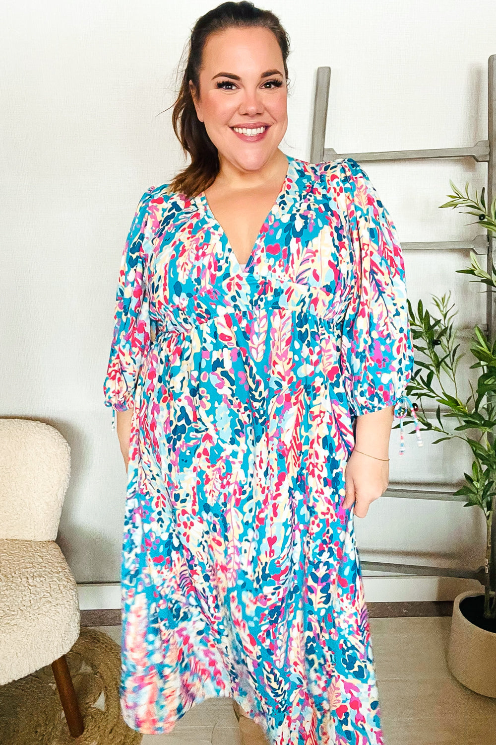 Haptics Star Struck Vintage Floral Midi Dress with Side Pockets Dresses