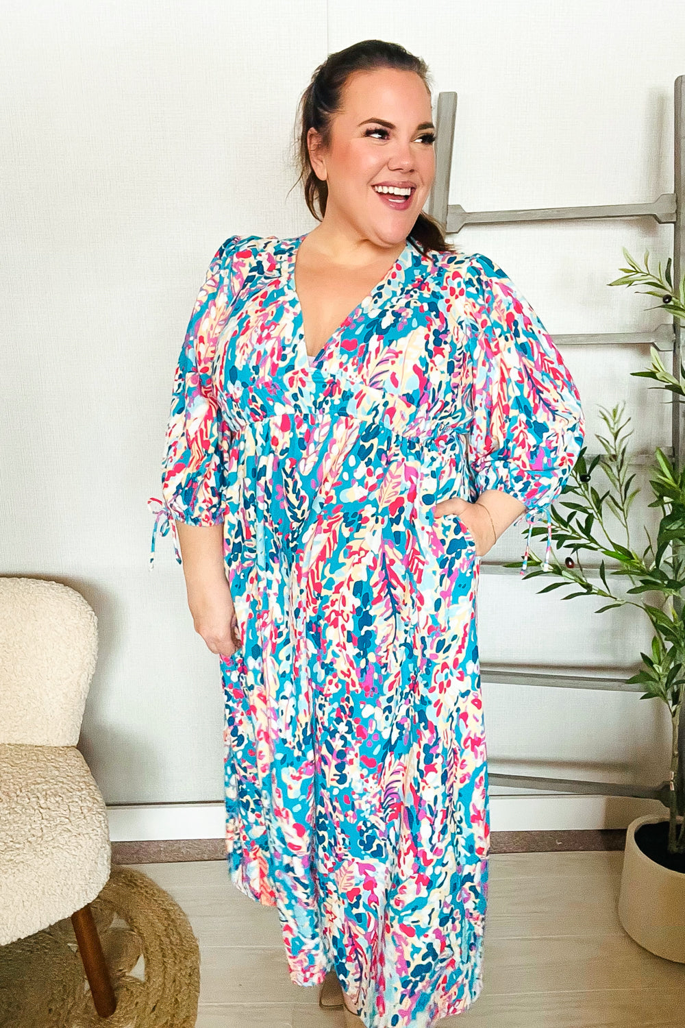 Haptics Star Struck Vintage Floral Midi Dress with Side Pockets Dresses