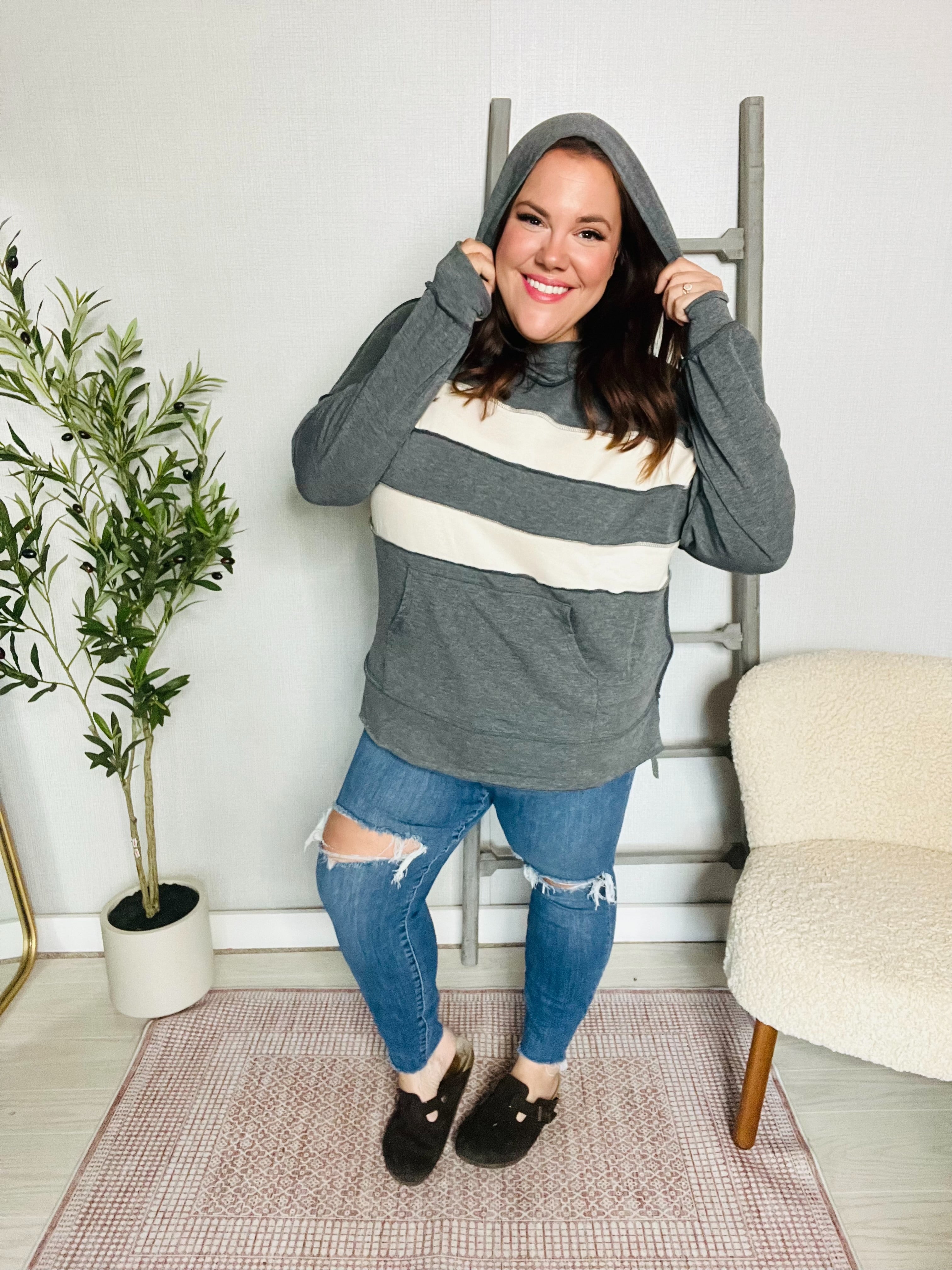 Haptics Gray Color-block French Terry Kangaroo Pocket Hoodie