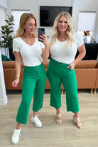 Judy Blue Lisa High Rise Control Top Wide Leg Crop Jeans in Kelly Green 24W Denim
