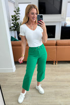Judy Blue Lisa High Rise Control Top Wide Leg Crop Jeans in Kelly Green Denim