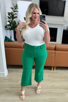 Judy Blue Lisa High Rise Control Top Wide Leg Crop Jeans in Kelly Green Denim