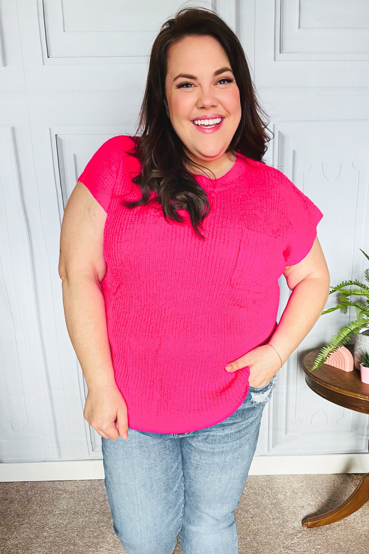 Haptics Best In Bold Hot Pink Dolman Ribbed Knit Sweater Top Final Sale 2024 Summer Blow Out Sale