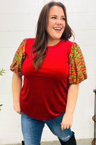 Haptics Red & Green Sequin Puff Sleeve Velvet Top Shirts & Tops