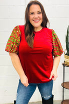Haptics Red & Green Sequin Puff Sleeve Velvet Top Shirts & Tops