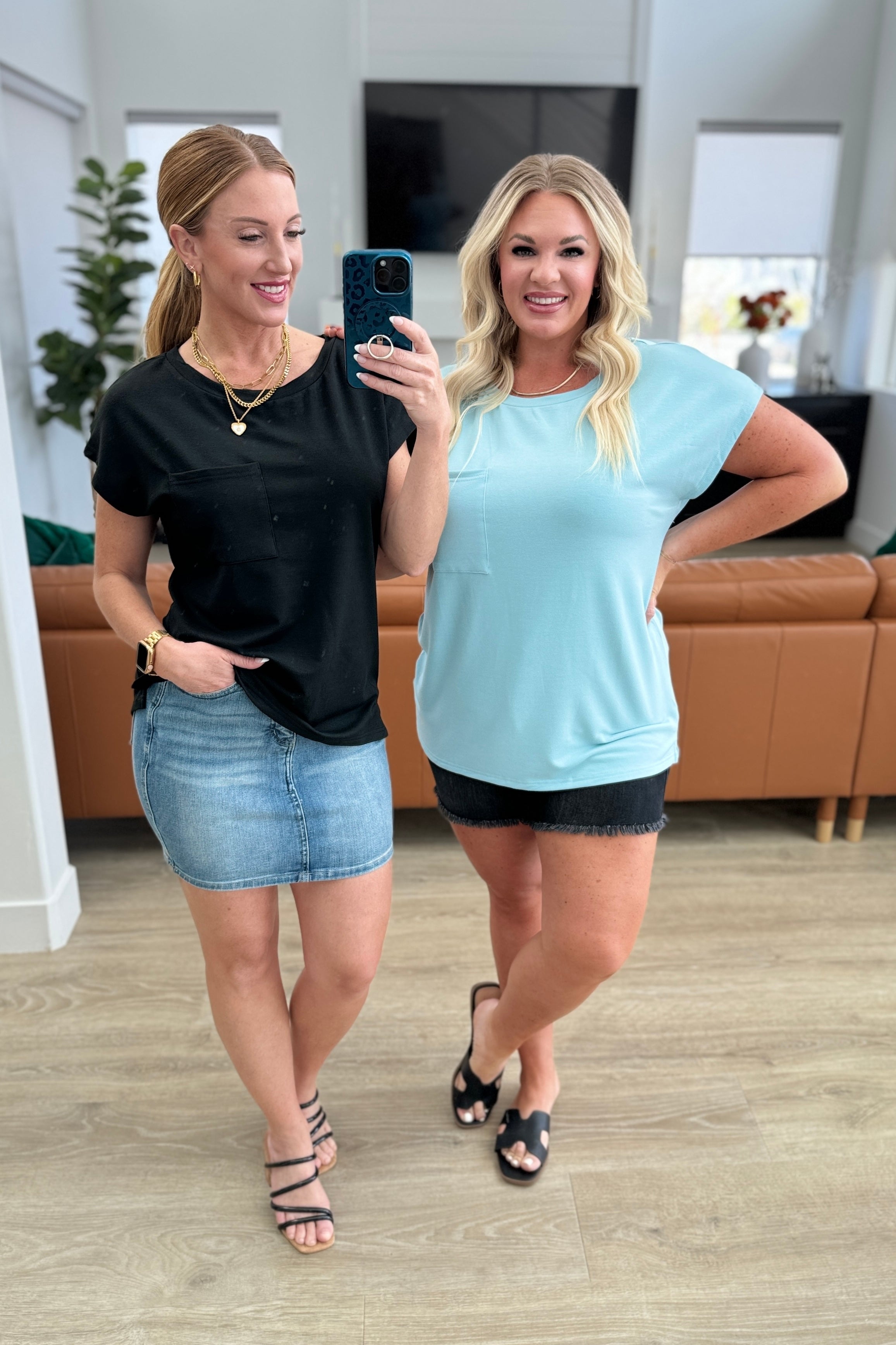 One Eleven North Not So Basic Pocket Tee in Blue Tops