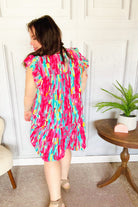 Haptics Feeling Bold Multicolor Abstract Print Tiered Ruffle Sleeve Dress 2024 Summer Blow Out Sale