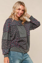 Haptics Charcoal French Terry Ditsy Floral Print Pullover Top