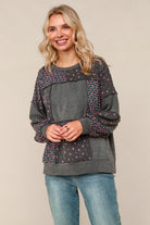 Haptics Charcoal French Terry Ditsy Floral Print Pullover Top