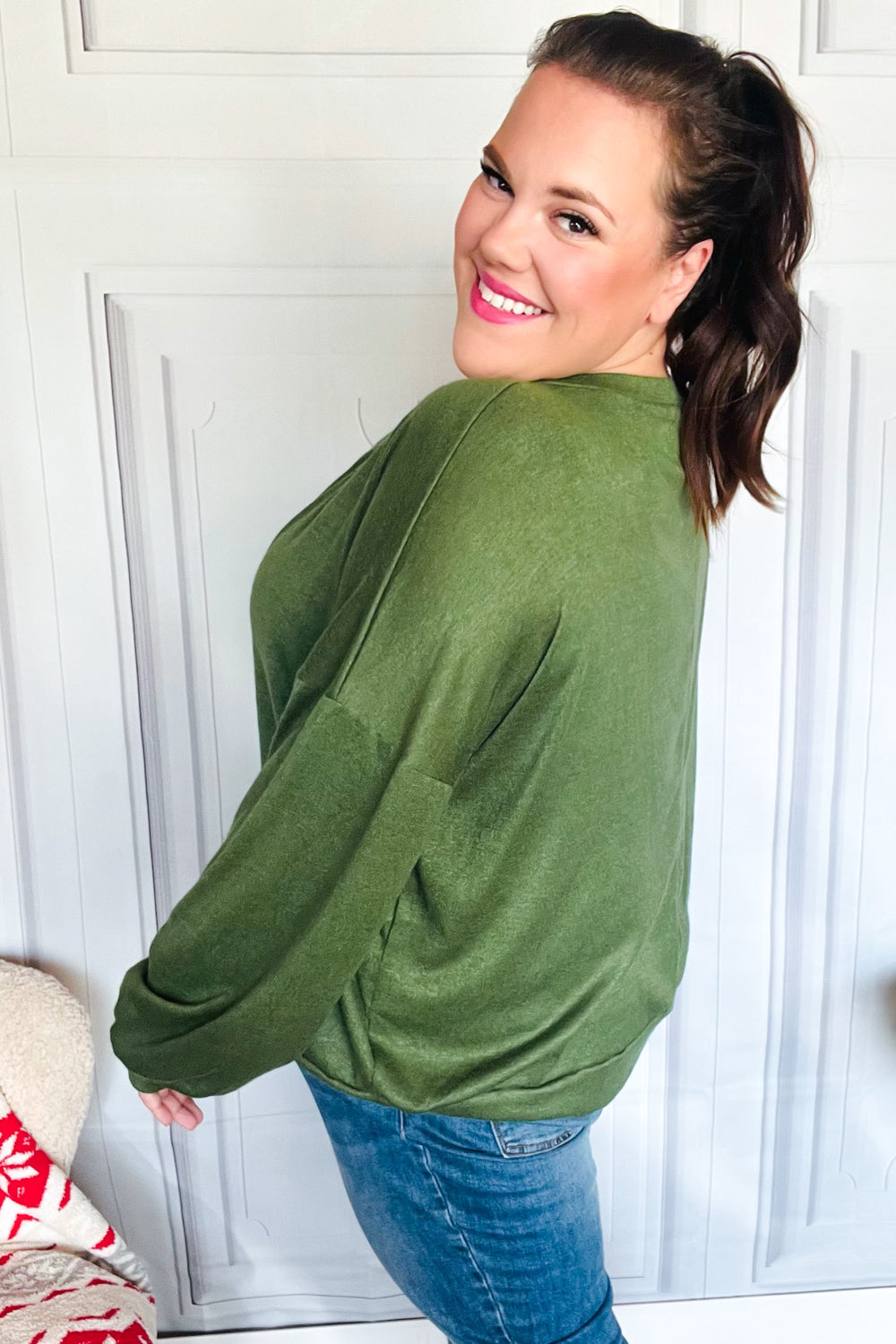 Haptics Be Merry Forest Green Nutcracker Sequin Hacci Top Final Sale