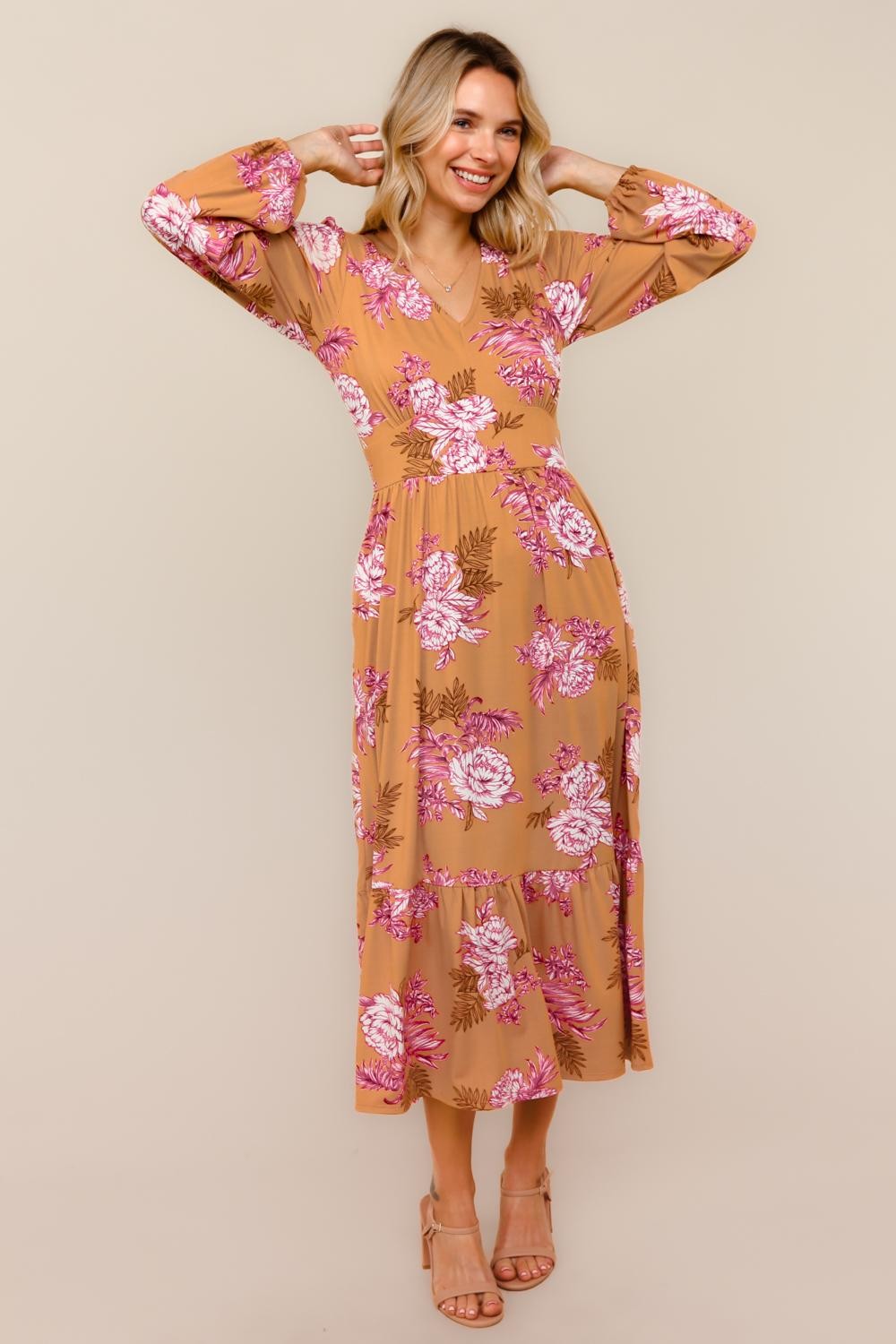 Haptics Vintage Floral Terracotta Dress